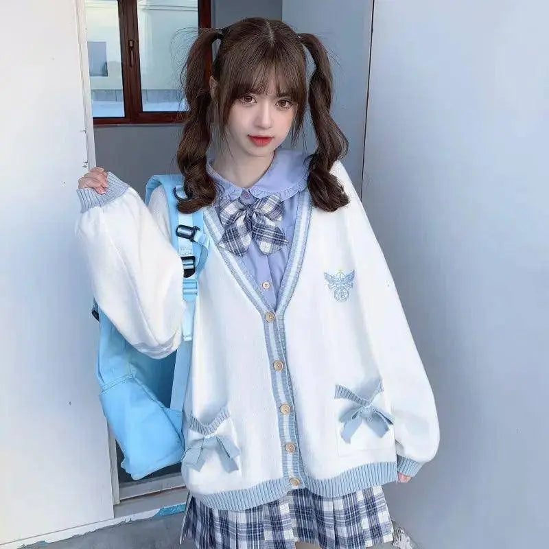 2025 Autumn Winter Women Sweater Loose Japanese Style Sweet Knitted Cardigan Embroidery Oversize Harajuku Female Cardigans Cute SS69