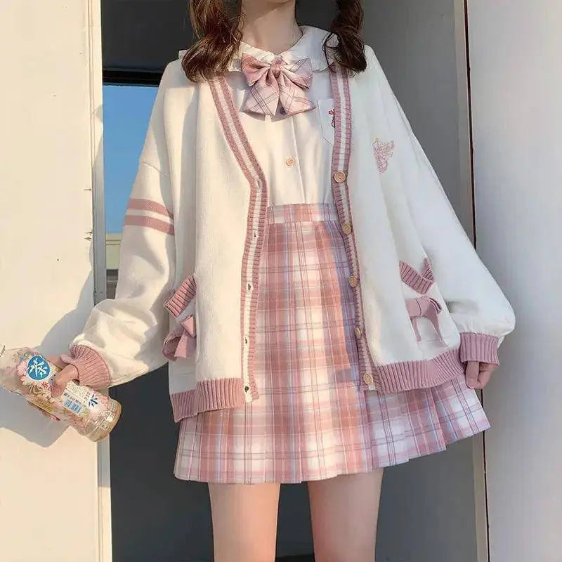 2025 Autumn Winter Women Sweater Loose Japanese Style Sweet Knitted Cardigan Embroidery Oversize Harajuku Female Cardigans Cute SS69