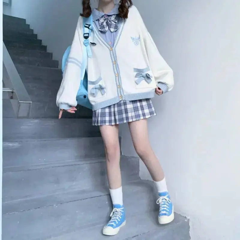 2025 Autumn Winter Women Sweater Loose Japanese Style Sweet Knitted Cardigan Embroidery Oversize Harajuku Female Cardigans Cute SS69