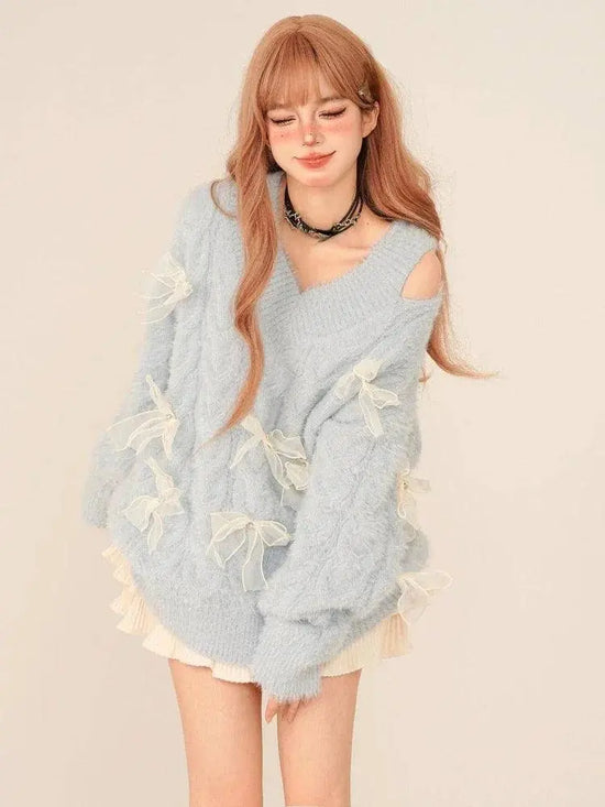 2025 New Elegant Knitted Sweater Woman Loose Casual Korean Fashion Pullovers Aesthetic Kawaii Sweet Pure Color Jumpers E-girls SS69