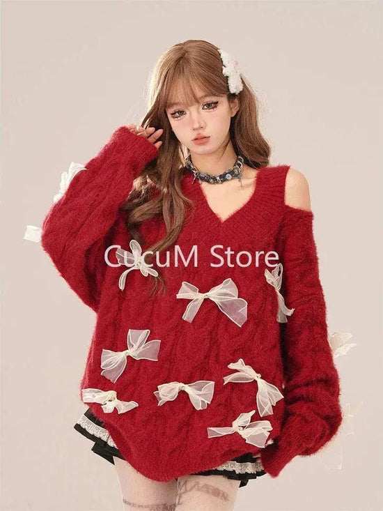 2025 New Elegant Knitted Sweater Woman Loose Casual Korean Fashion Pullovers Aesthetic Kawaii Sweet Pure Color Jumpers E-girls SS69