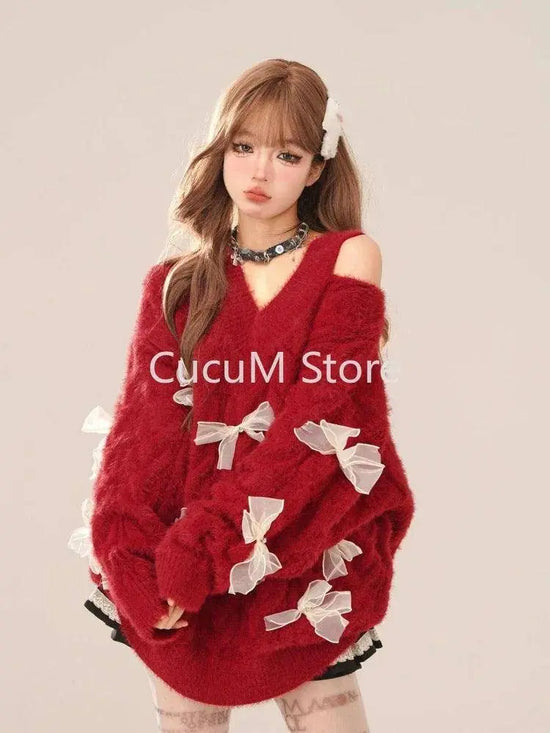 2025 New Elegant Knitted Sweater Woman Loose Casual Korean Fashion Pullovers Aesthetic Kawaii Sweet Pure Color Jumpers E-girls SS69