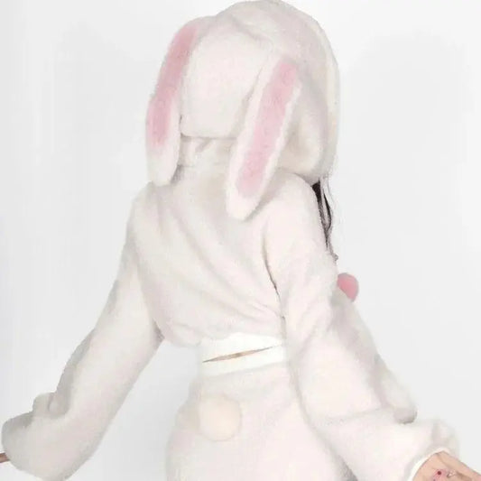2025 New Fluffy Rabbit Ear Hoodie Coat Women+ Y2k E-Girl High Waist Bodycon Split Skirts Winter Thicked Warm Two Piece Sets - SS69