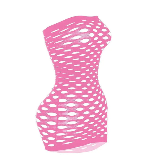 2025 New Mesh Hollow Out Women's Mini Dress Sexy Club Party Bodycon Fashion Evening Dresses Elegant Clothes Pink Luxury Dresses SS69