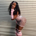 2025 New Mesh Hollow Out Women's Mini Dress Sexy Club Party Bodycon Fashion Evening Dresses Elegant Clothes Pink Luxury Dresses SS69