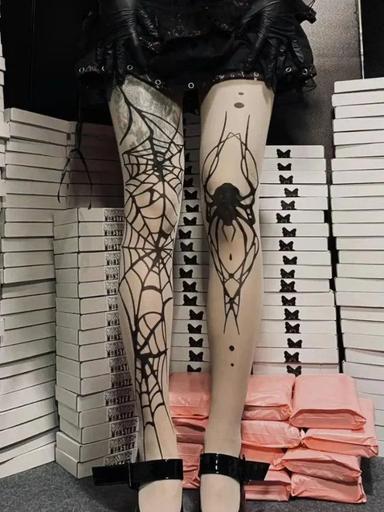2025 New Vintage Dark Gothic Fishnet Tights Women Emo Alternative Sexy  Spider Web Witch Pantyhose Y2k E-girl Cyber Punk Socks - SS69