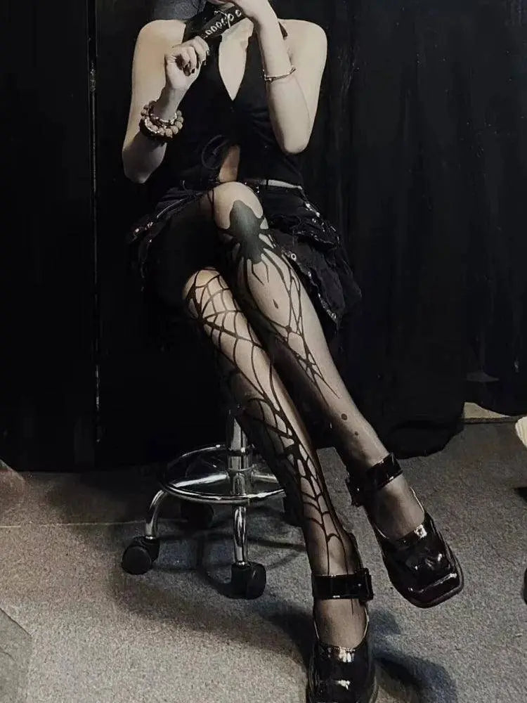 2025 New Vintage Dark Gothic Fishnet Tights Women Emo Alternative Sexy  Spider Web Witch Pantyhose Y2k E-girl Cyber Punk Socks - SS69