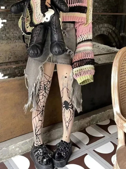 2025 New Vintage Dark Gothic Fishnet Tights Women Emo Alternative Sexy  Spider Web Witch Pantyhose Y2k E-girl Cyber Punk Socks - SS69