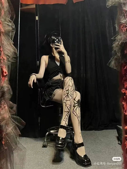 2025 New Vintage Dark Gothic Fishnet Tights Women Emo Alternative Sexy  Spider Web Witch Pantyhose Y2k E-girl Cyber Punk Socks - SS69