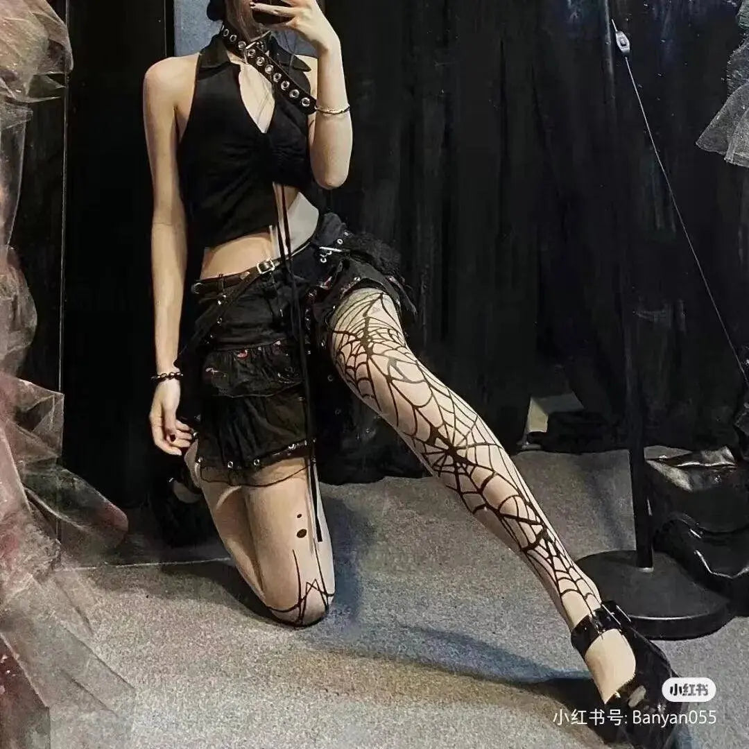 2025 New Vintage Dark Gothic Fishnet Tights Women Emo Alternative Sexy  Spider Web Witch Pantyhose Y2k E-girl Cyber Punk Socks - SS69