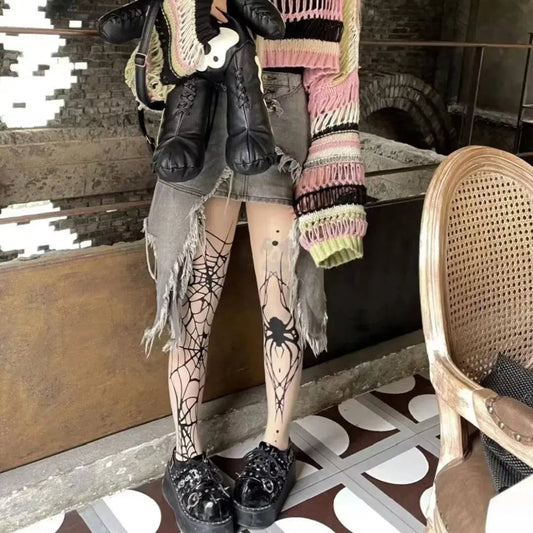 2025 New Vintage Dark Gothic Fishnet Tights Women Emo Alternative Sexy  Spider Web Witch Pantyhose Y2k E-girl Cyber Punk Socks - SS69