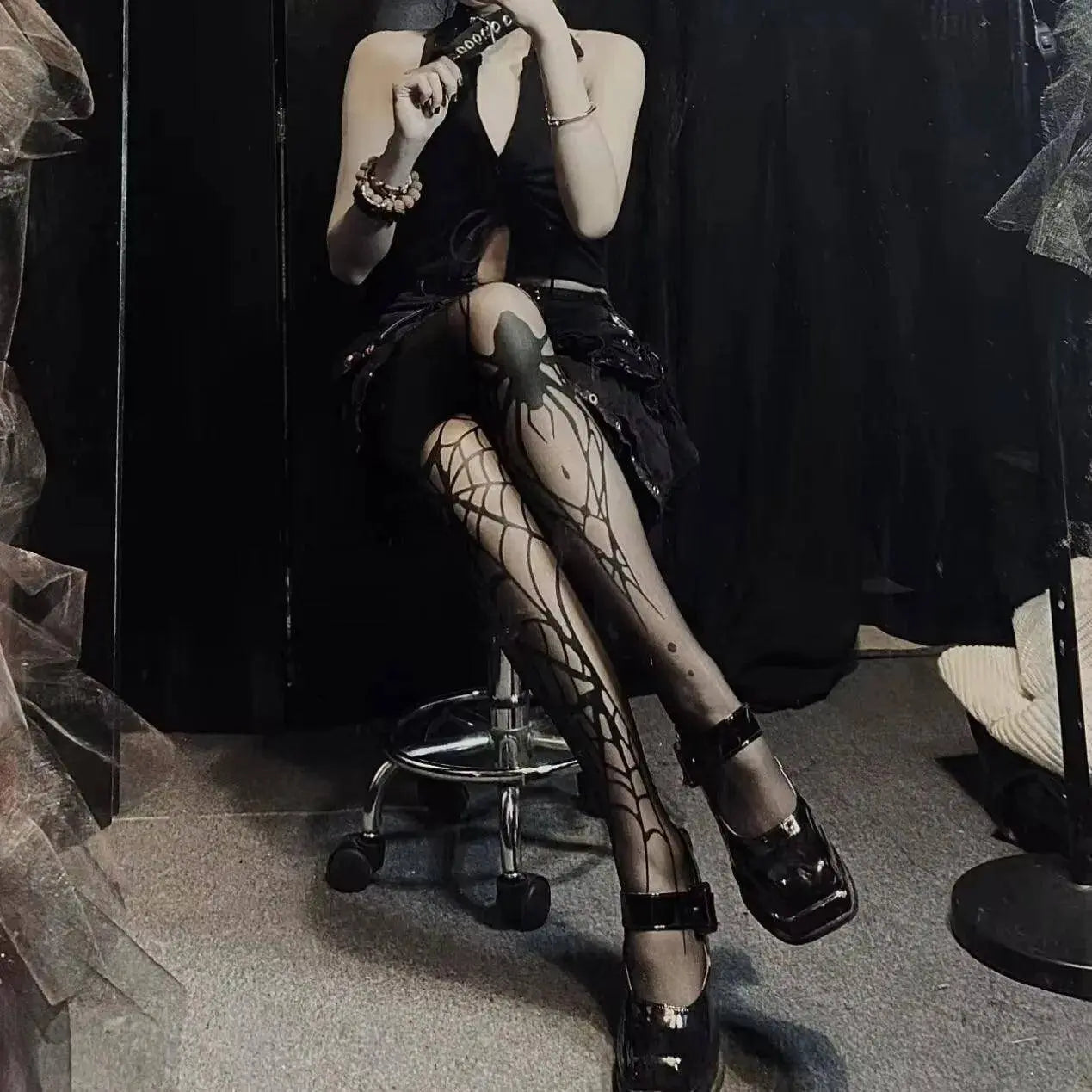2025 New Vintage Dark Gothic Fishnet Tights Women Emo Alternative Sexy  Spider Web Witch Pantyhose Y2k E-girl Cyber Punk Socks - SS69