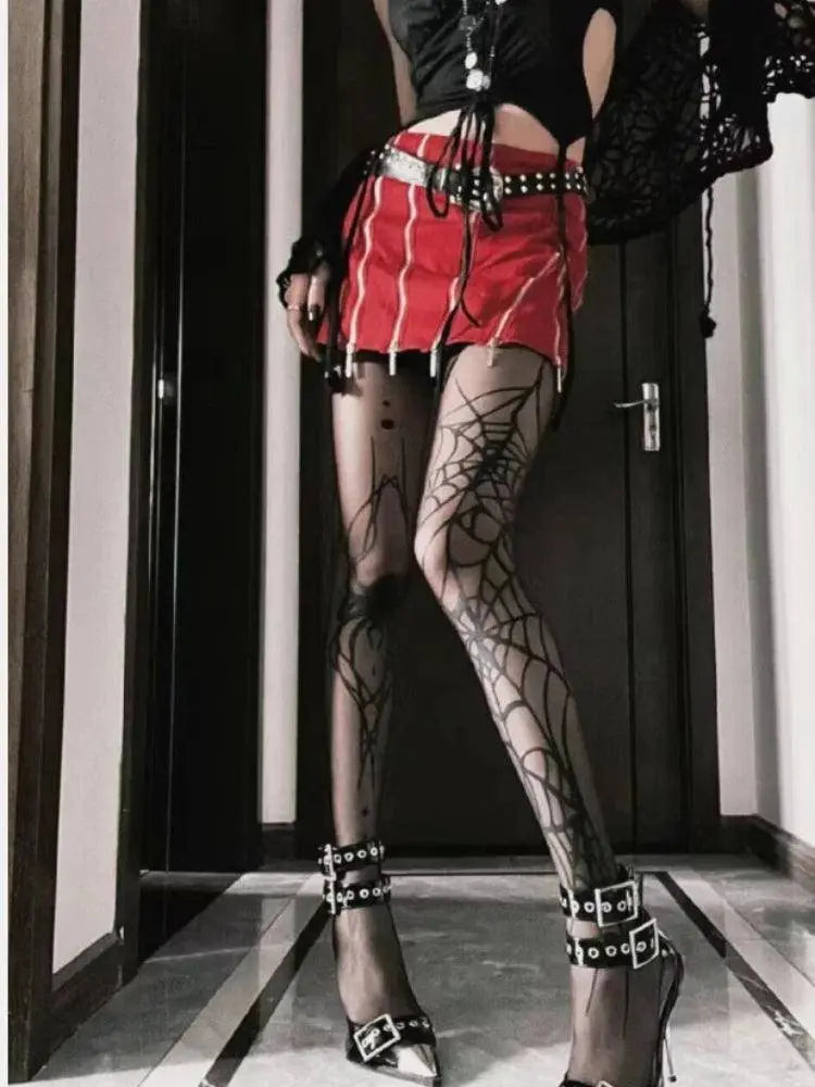 2025 New Vintage Dark Gothic Fishnet Tights Women Emo Alternative Sexy  Spider Web Witch Pantyhose Y2k E-girl Cyber Punk Socks - SS69