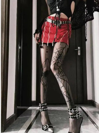 2025 New Vintage Dark Gothic Fishnet Tights Women Emo Alternative Sexy  Spider Web Witch Pantyhose Y2k E-girl Cyber Punk Socks - SS69