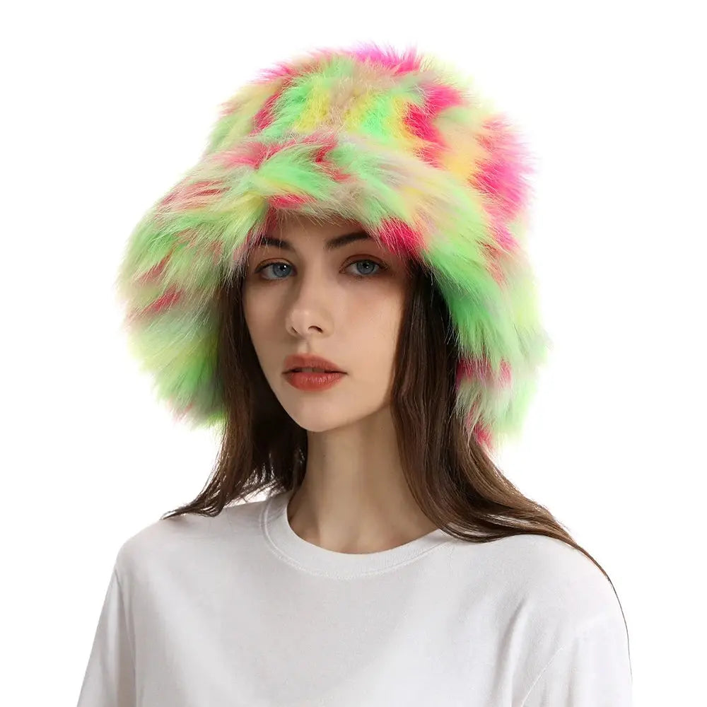 2025 New Winter Warm Faux Fur Bucket Hats For Women Outdoor Caps Soft Fleece Fisherman Cap Fluffy Earwarmer Ski Vacation Hats SS69