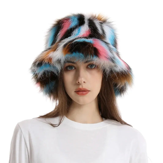 2025 New Winter Warm Faux Fur Bucket Hats For Women Outdoor Caps Soft Fleece Fisherman Cap Fluffy Earwarmer Ski Vacation Hats SS69