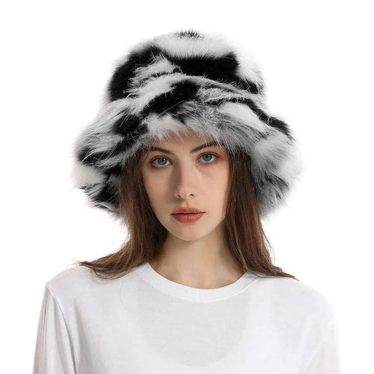 2025 New Winter Warm Faux Fur Bucket Hats For Women Outdoor Caps Soft Fleece Fisherman Cap Fluffy Earwarmer Ski Vacation Hats SS69