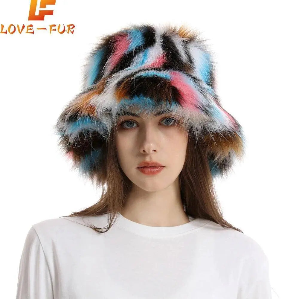 2025 New Winter Warm Faux Fur Bucket Hats For Women Outdoor Caps Soft Fleece Fisherman Cap Fluffy Earwarmer Ski Vacation Hats SS69
