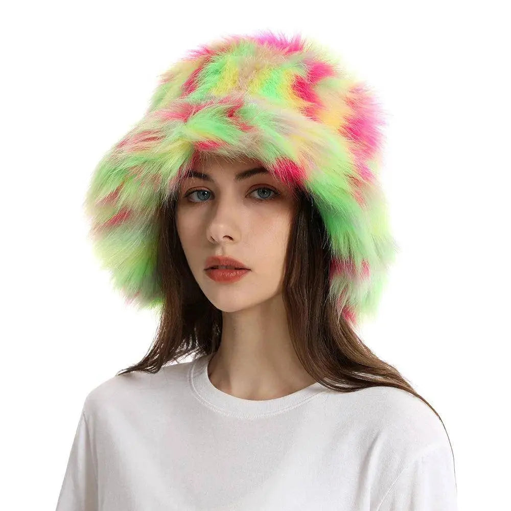 2025 New Winter Warm Faux Fur Bucket Hats For Women Outdoor Caps Soft Fleece Fisherman Cap Fluffy Earwarmer Ski Vacation Hats SS69