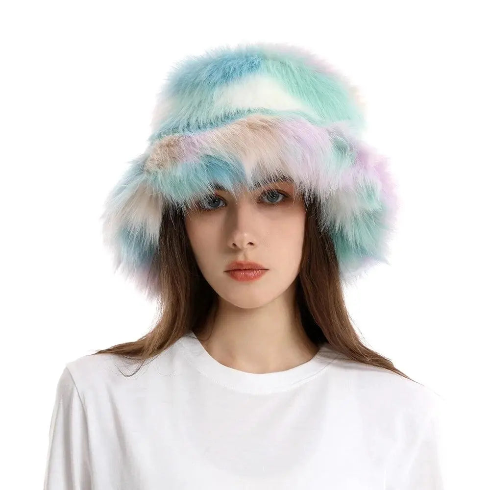 2025 New Winter Warm Faux Fur Bucket Hats For Women Outdoor Caps Soft Fleece Fisherman Cap Fluffy Earwarmer Ski Vacation Hats SS69