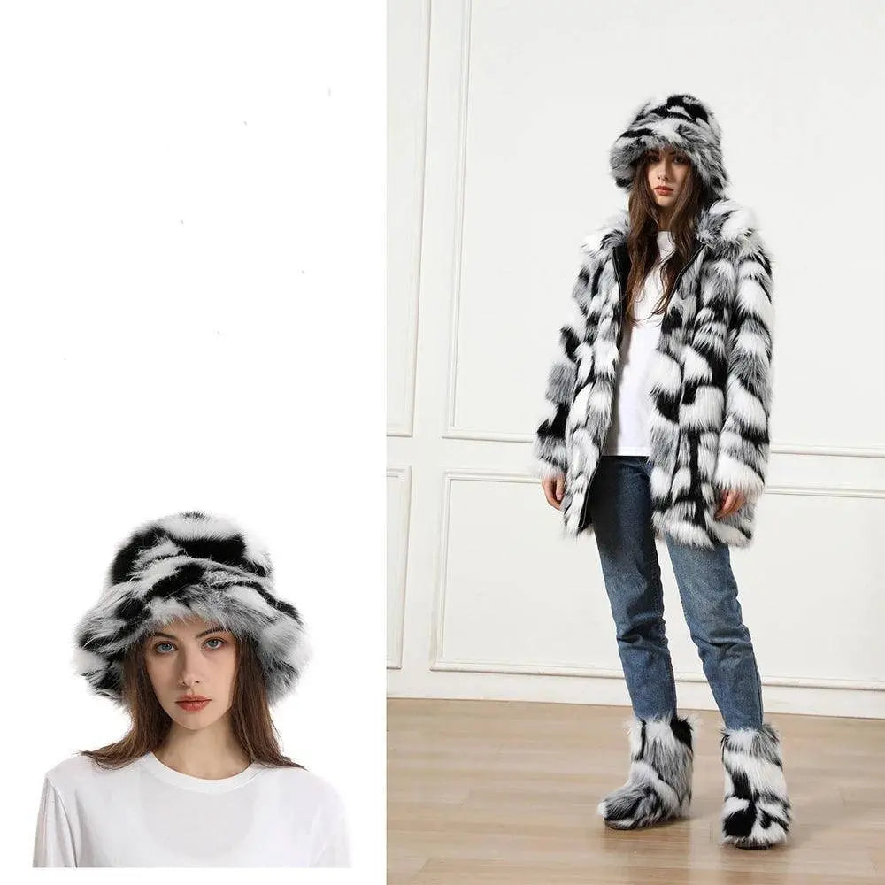 2025 New Winter Warm Faux Fur Bucket Hats For Women Outdoor Caps Soft Fleece Fisherman Cap Fluffy Earwarmer Ski Vacation Hats SS69
