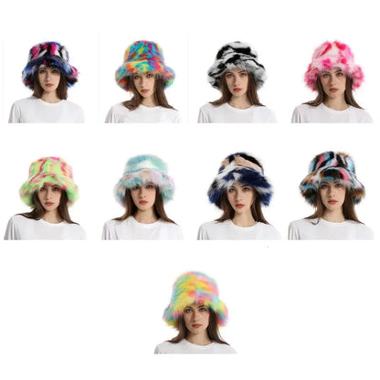 2025 New Winter Warm Faux Fur Bucket Hats For Women Outdoor Caps Soft Fleece Fisherman Cap Fluffy Earwarmer Ski Vacation Hats SS69