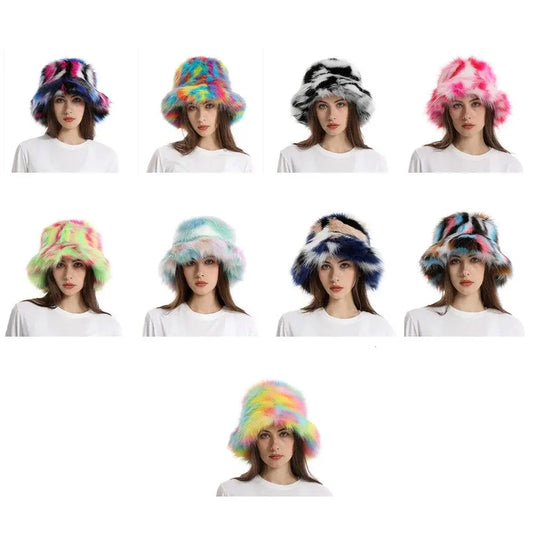 2025 New Winter Warm Faux Fur Bucket Hats For Women Outdoor Caps Soft Fleece Fisherman Cap Fluffy Earwarmer Ski Vacation Hats SS69