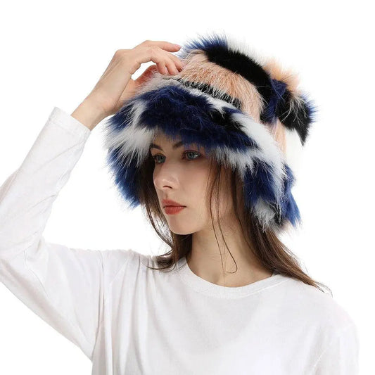 2025 New Winter Warm Faux Fur Bucket Hats For Women Outdoor Caps Soft Fleece Fisherman Cap Fluffy Earwarmer Ski Vacation Hats SS69