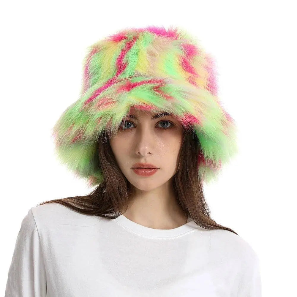 2025 New Winter Warm Faux Fur Bucket Hats For Women Outdoor Caps Soft Fleece Fisherman Cap Fluffy Earwarmer Ski Vacation Hats SS69