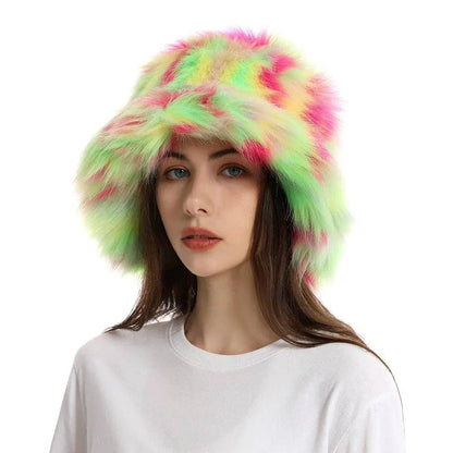2025 New Winter Warm Faux Fur Bucket Hats For Women Outdoor Caps Soft Fleece Fisherman Cap Fluffy Earwarmer Ski Vacation Hats SS69