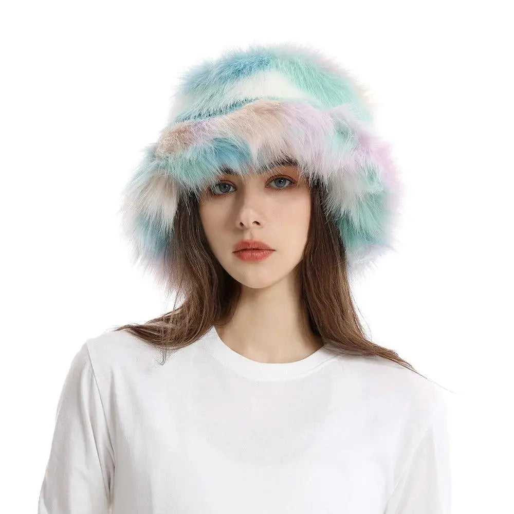 2025 New Winter Warm Faux Fur Bucket Hats For Women Outdoor Caps Soft Fleece Fisherman Cap Fluffy Earwarmer Ski Vacation Hats SS69