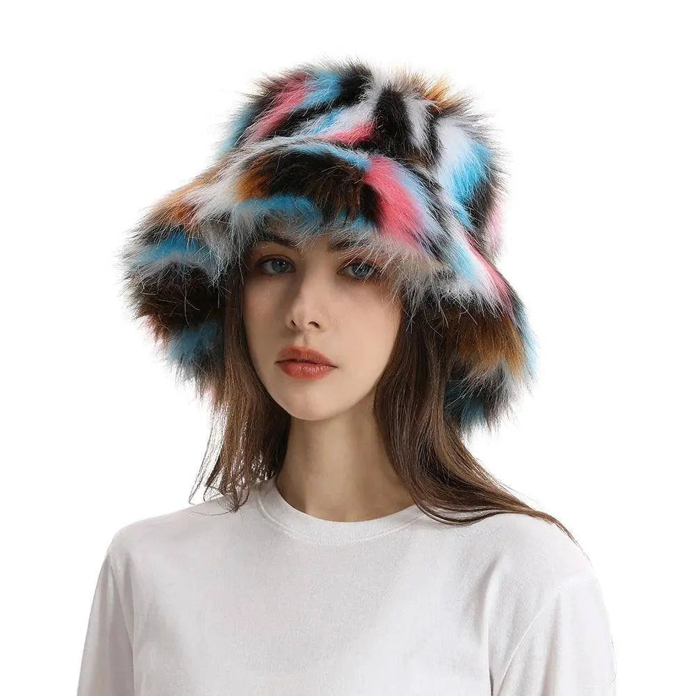 2025 New Winter Warm Faux Fur Bucket Hats For Women Outdoor Caps Soft Fleece Fisherman Cap Fluffy Earwarmer Ski Vacation Hats SS69