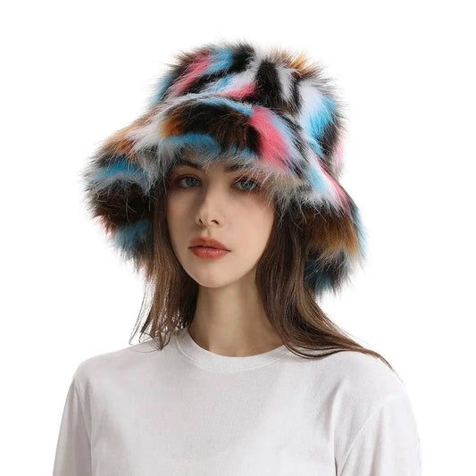 2025 New Winter Warm Faux Fur Bucket Hats For Women Outdoor Caps Soft Fleece Fisherman Cap Fluffy Earwarmer Ski Vacation Hats SS69
