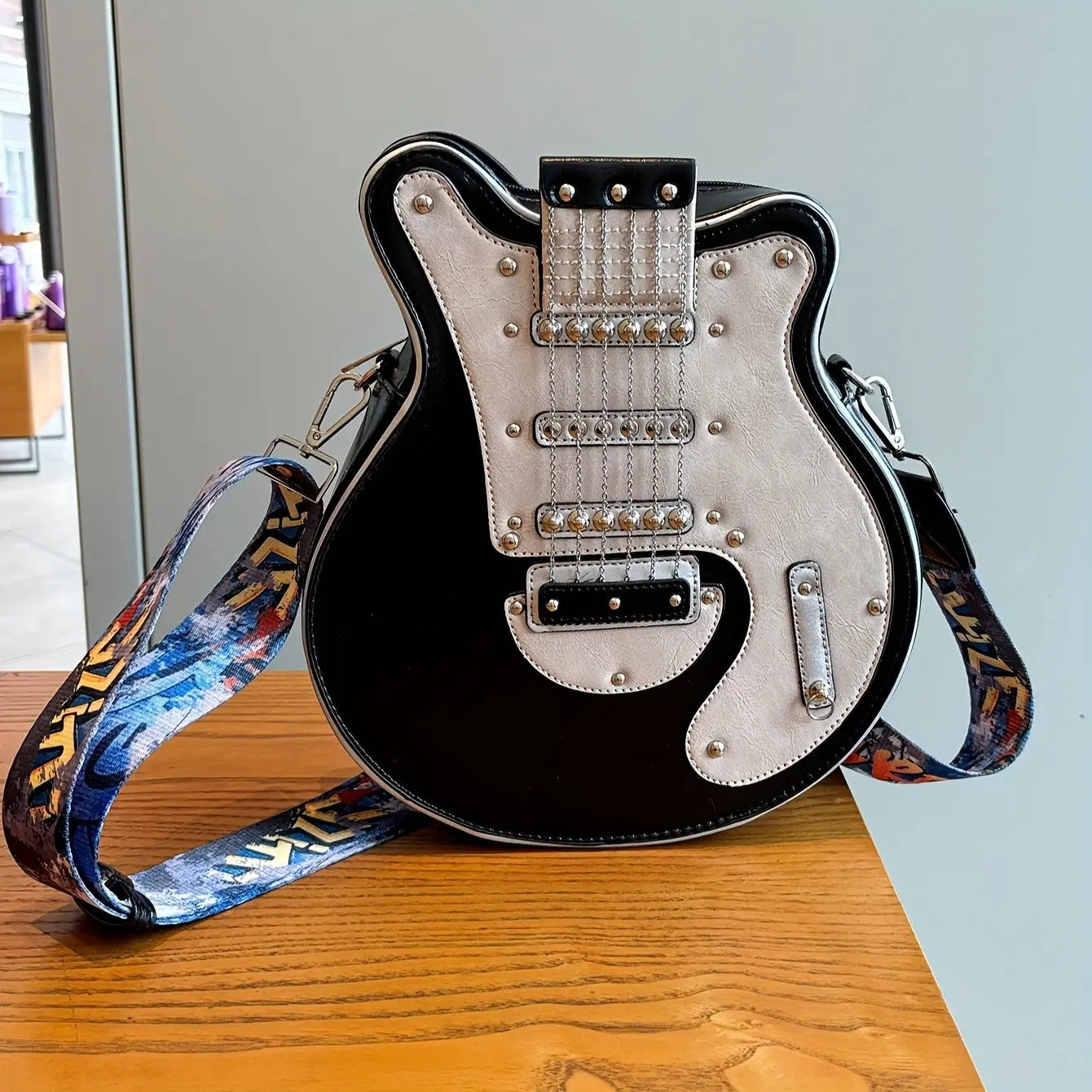 2025 Niche Guitar Shaped Y2K Style Bag, Novelty Crossbody Bag, Rivets Decor Trendy Shoulder Bag - SS69