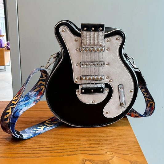 2025 Niche Guitar Shaped Y2K Style Bag, Novelty Crossbody Bag, Rivets Decor Trendy Shoulder Bag - SS69