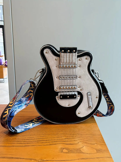 2025 Niche Guitar Shaped Y2K Style Bag, Novelty Crossbody Bag, Rivets Decor Trendy Shoulder Bag - SS69