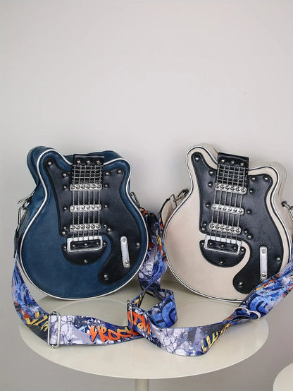 2025 Niche Guitar Shaped Y2K Style Bag, Novelty Crossbody Bag, Rivets Decor Trendy Shoulder Bag - SS69