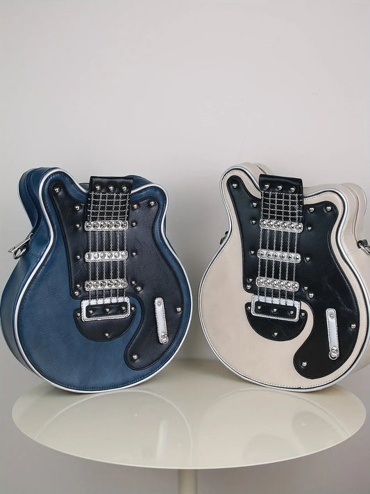 2025 Niche Guitar Shaped Y2K Style Bag, Novelty Crossbody Bag, Rivets Decor Trendy Shoulder Bag - SS69