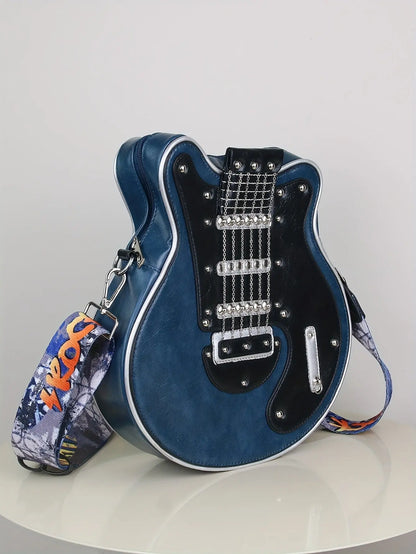 2025 Niche Guitar Shaped Y2K Style Bag, Novelty Crossbody Bag, Rivets Decor Trendy Shoulder Bag SS69