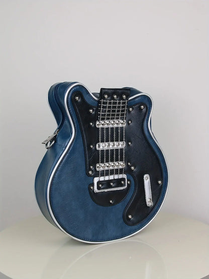 2025 Niche Guitar Shaped Y2K Style Bag, Novelty Crossbody Bag, Rivets Decor Trendy Shoulder Bag SS69