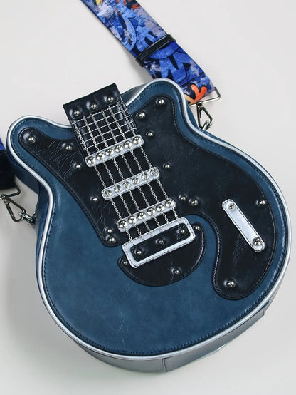 2025 Niche Guitar Shaped Y2K Style Bag, Novelty Crossbody Bag, Rivets Decor Trendy Shoulder Bag SS69