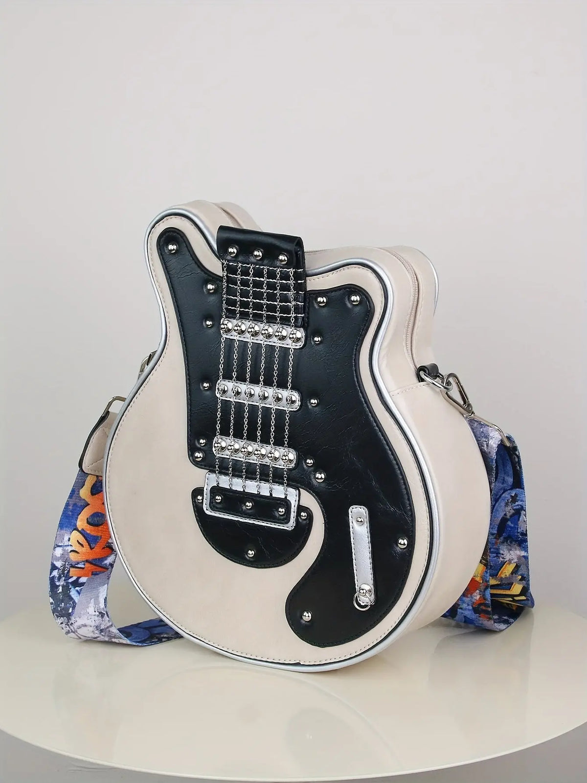 2025 Niche Guitar Shaped Y2K Style Bag, Novelty Crossbody Bag, Rivets Decor Trendy Shoulder Bag SS69