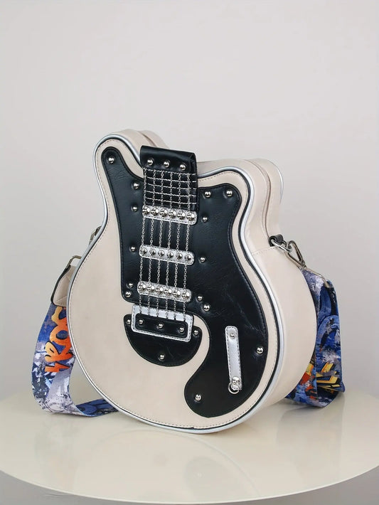 2025 Niche Guitar Shaped Y2K Style Bag, Novelty Crossbody Bag, Rivets Decor Trendy Shoulder Bag SS69