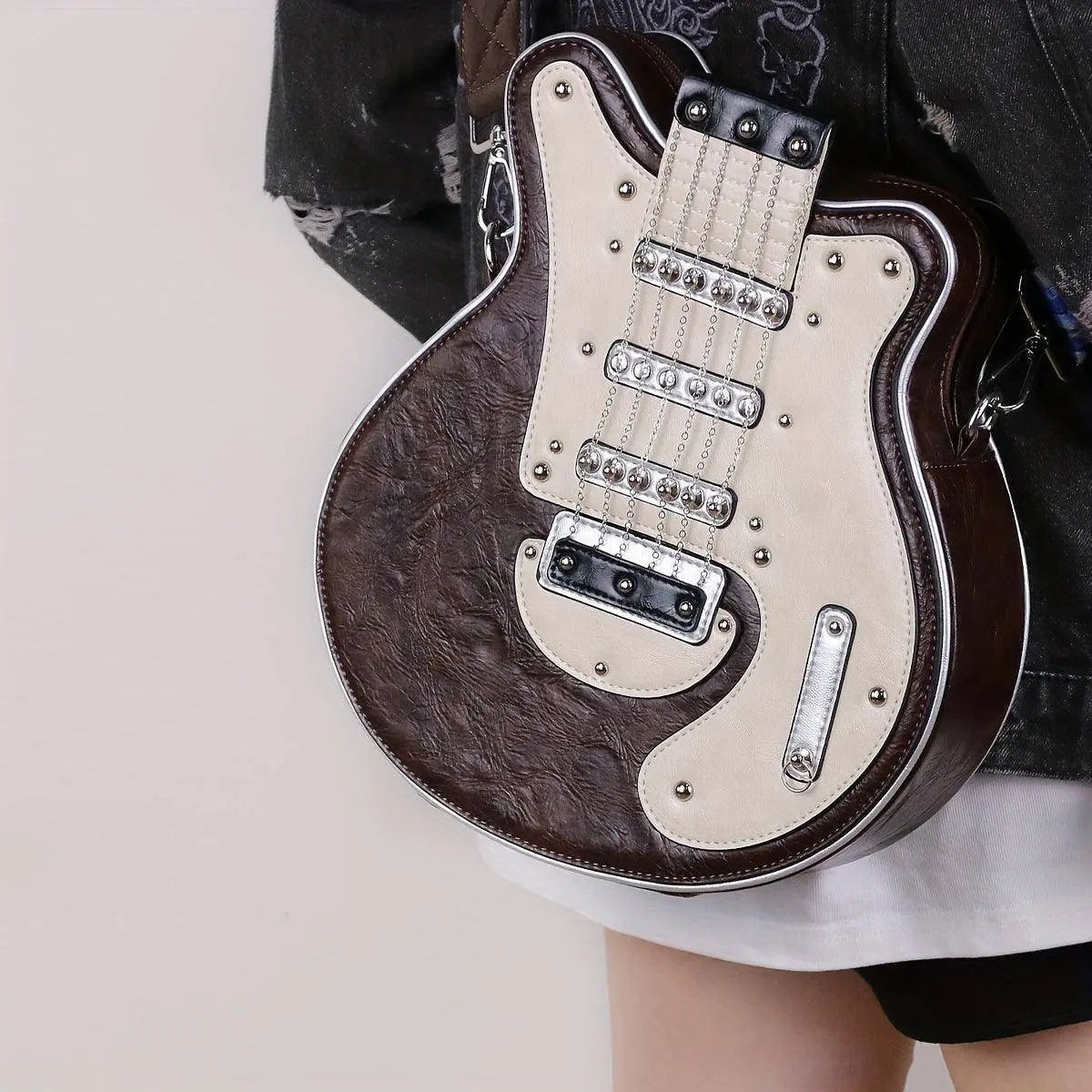 2025 Niche Guitar Shaped Y2K Style Bag, Novelty Crossbody Bag, Rivets Decor Trendy Shoulder Bag - SS69