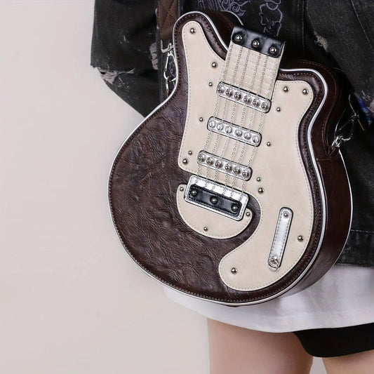 2025 Niche Guitar Shaped Y2K Style Bag, Novelty Crossbody Bag, Rivets Decor Trendy Shoulder Bag - SS69