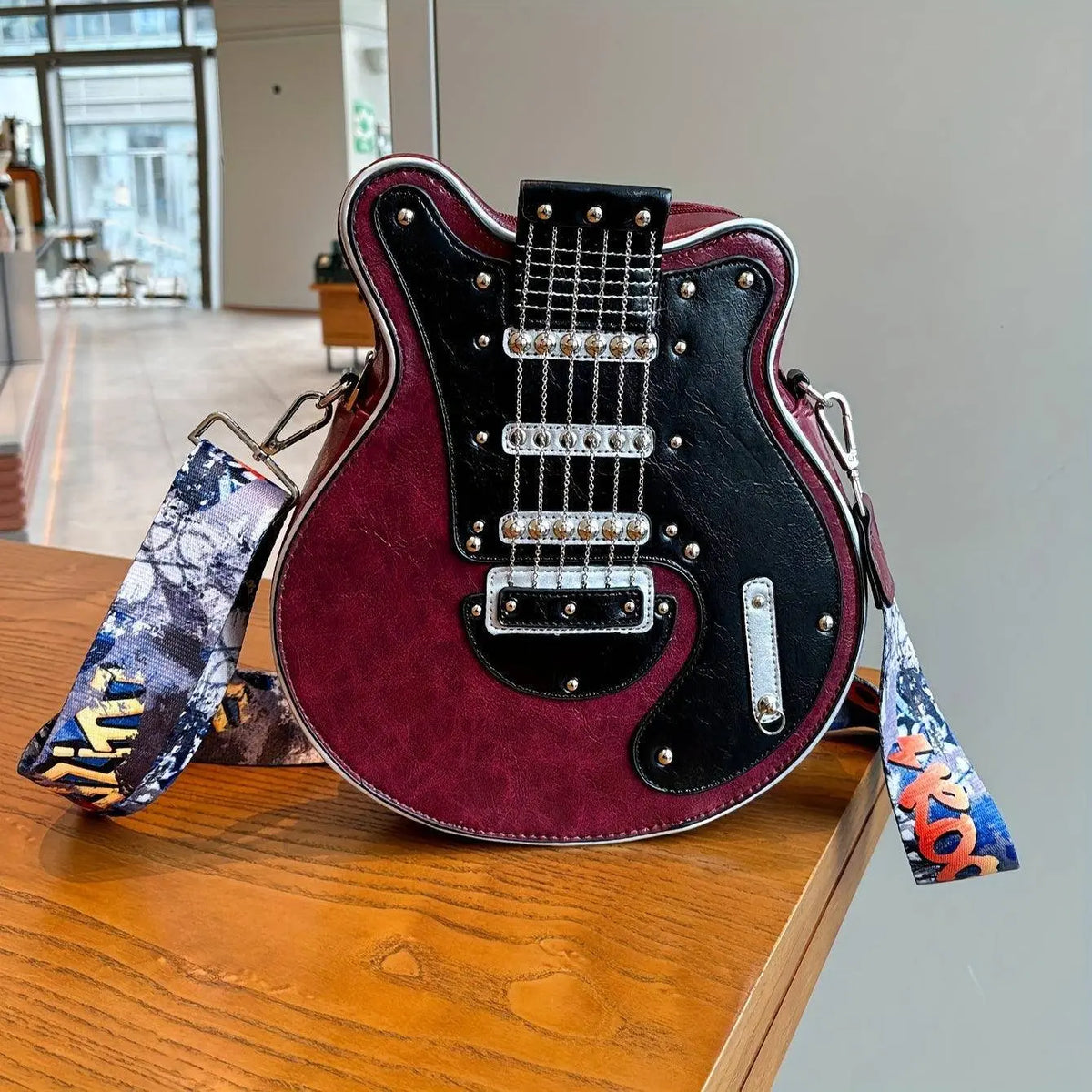 2025 Niche Guitar Shaped Y2K Style Bag, Novelty Crossbody Bag, Rivets Decor Trendy Shoulder Bag - SS69