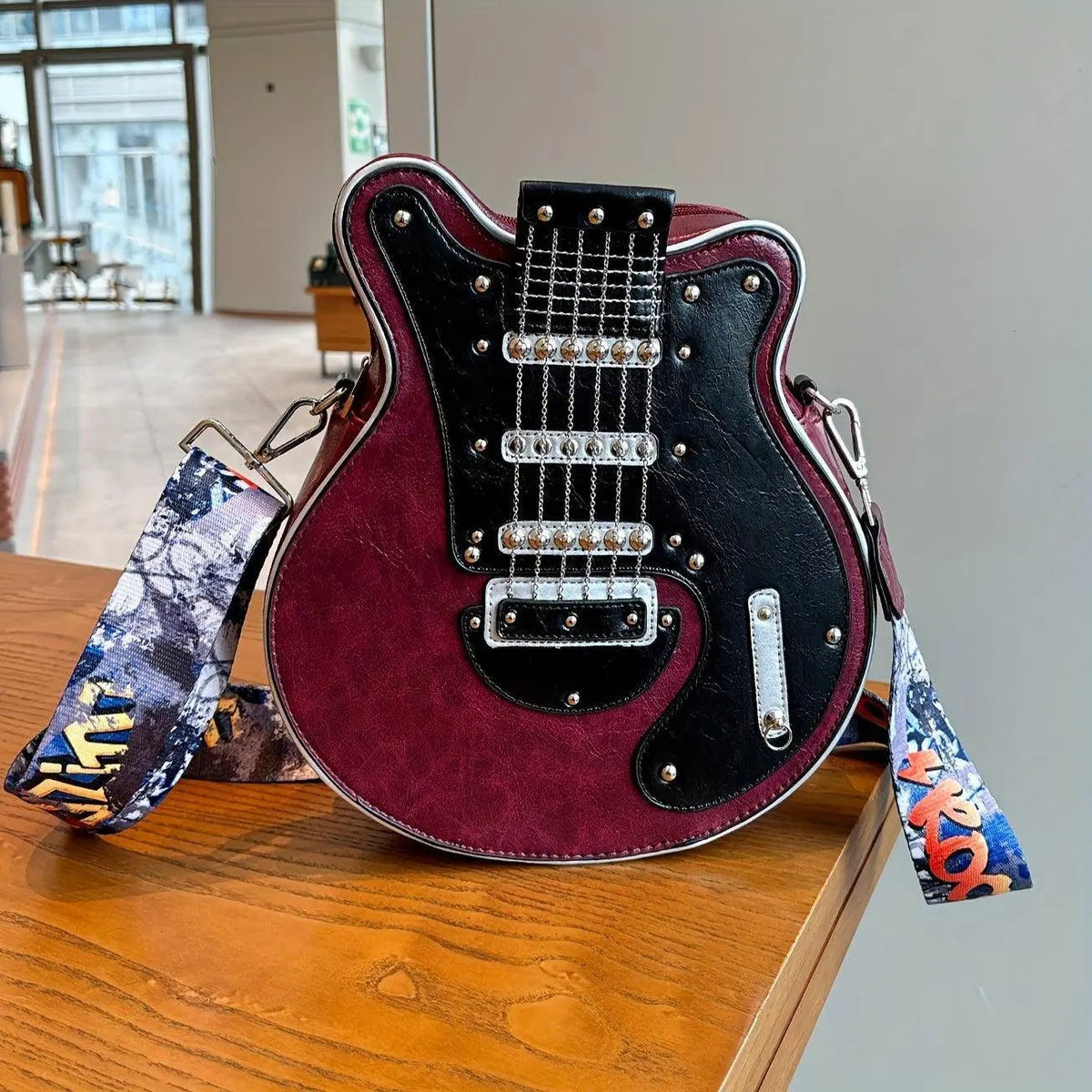 2025 Niche Guitar Shaped Y2K Style Bag, Novelty Crossbody Bag, Rivets Decor Trendy Shoulder Bag - SS69