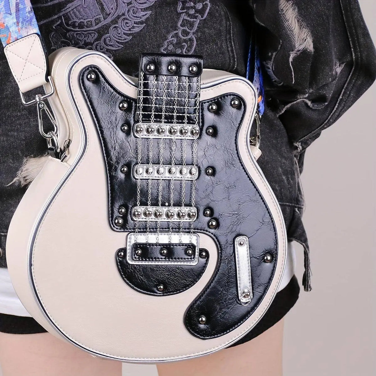 2025 Niche Guitar Shaped Y2K Style Bag, Novelty Crossbody Bag, Rivets Decor Trendy Shoulder Bag - SS69