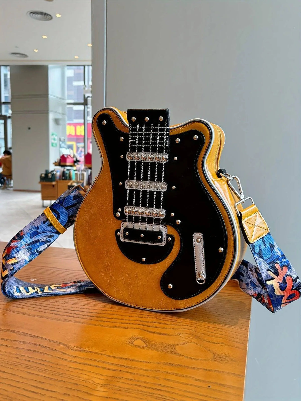 2025 Niche Guitar Shaped Y2K Style Bag, Novelty Crossbody Bag, Rivets Decor Trendy Shoulder Bag - SS69