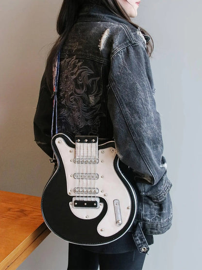 2025 Niche Guitar Shaped Y2K Style Bag, Novelty Crossbody Bag, Rivets Decor Trendy Shoulder Bag - SS69